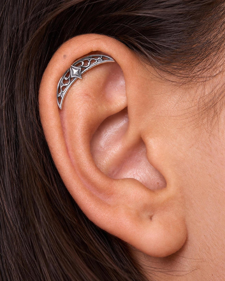Celestial Star Hidden Helix Earring • Goth Arc Cartilage Helix 18G 16G • Dark Silver Jewelry • Gothic Jewelry Tattoo Earring • CRT030 - Revelmy