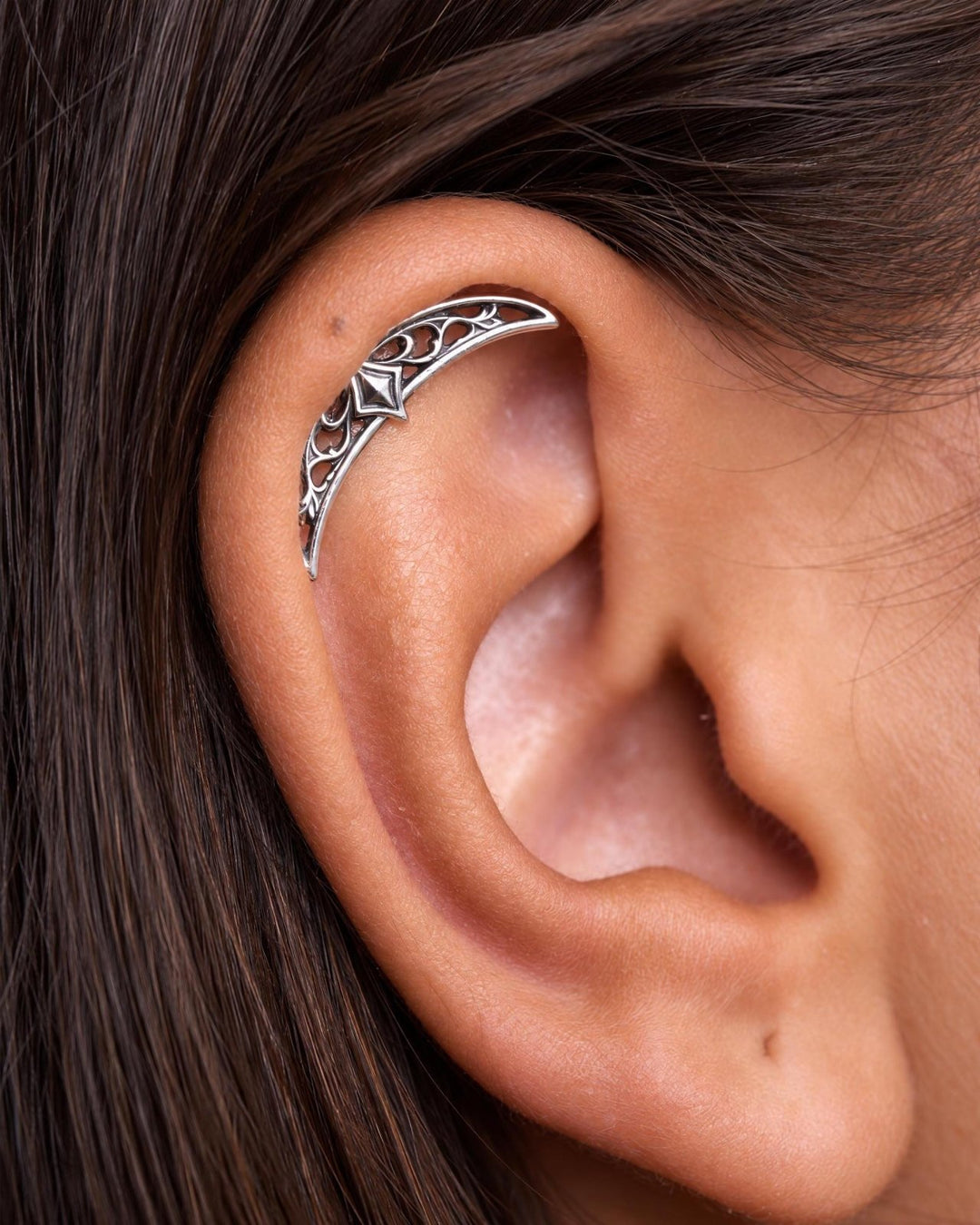 Celestial Star Hidden Helix Earring • Goth Arc Cartilage Helix 18G 16G • Dark Silver Jewelry • Gothic Jewelry Tattoo Earring • CRT030 - Revelmy