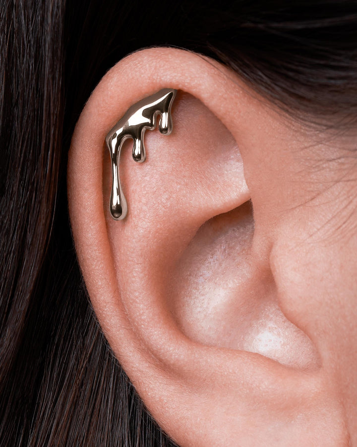 Liquid Metal Helix Earring, Molten Gold Cartilage Stud, Dripping Silver Organic Fluid Piercing, Abstract Cyberpunk Jewelry • CRT024