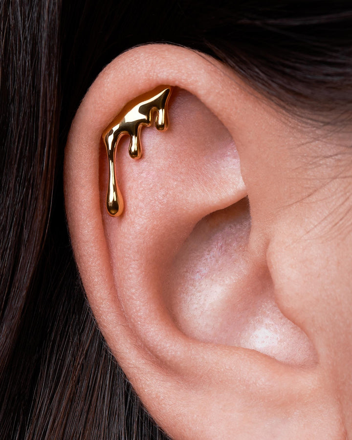 Liquid Metal Helix Earring, Molten Gold Cartilage Stud, Dripping Silver Organic Fluid Piercing, Abstract Cyberpunk Jewelry • CRT024