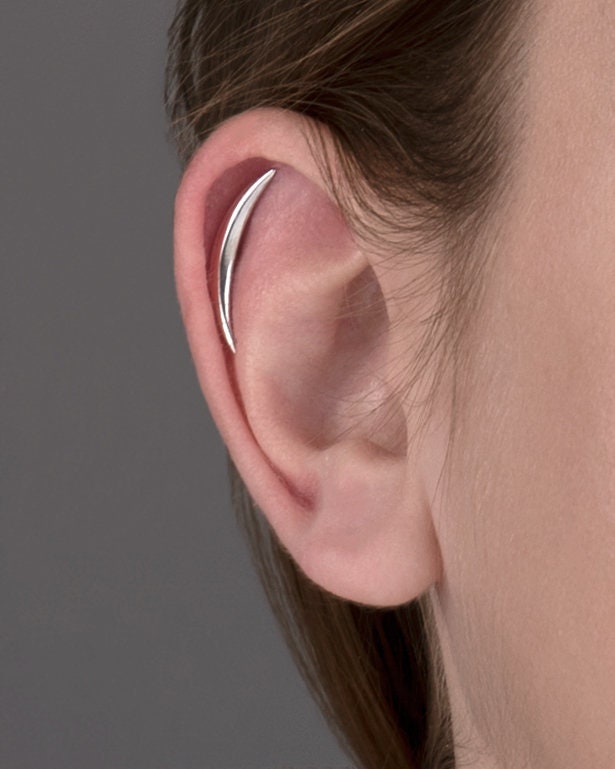 Cartilage Earring Crescent Moon Helix Earring Sterling Silver Minimalist Stud Piercing Dainty Modern Jewelry Ear Cuff Earring - CRT001