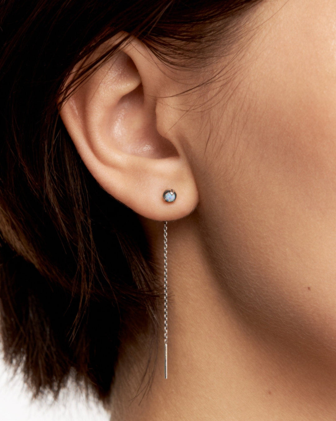 Opal Threader Earrings Sterling Silver Celestial Dangle Earrings Chain Earrings Opal Jewelry - CHN006O17 - Revelmy